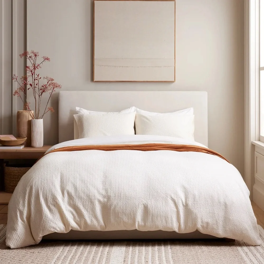 🌿S-O-L-D🌿QUINCE Organic Luxe Honeycomb Duvet Cover Set Twin Undyed 3972